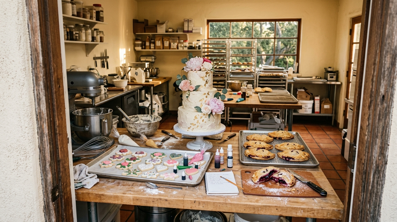 Flour and tools on the bench